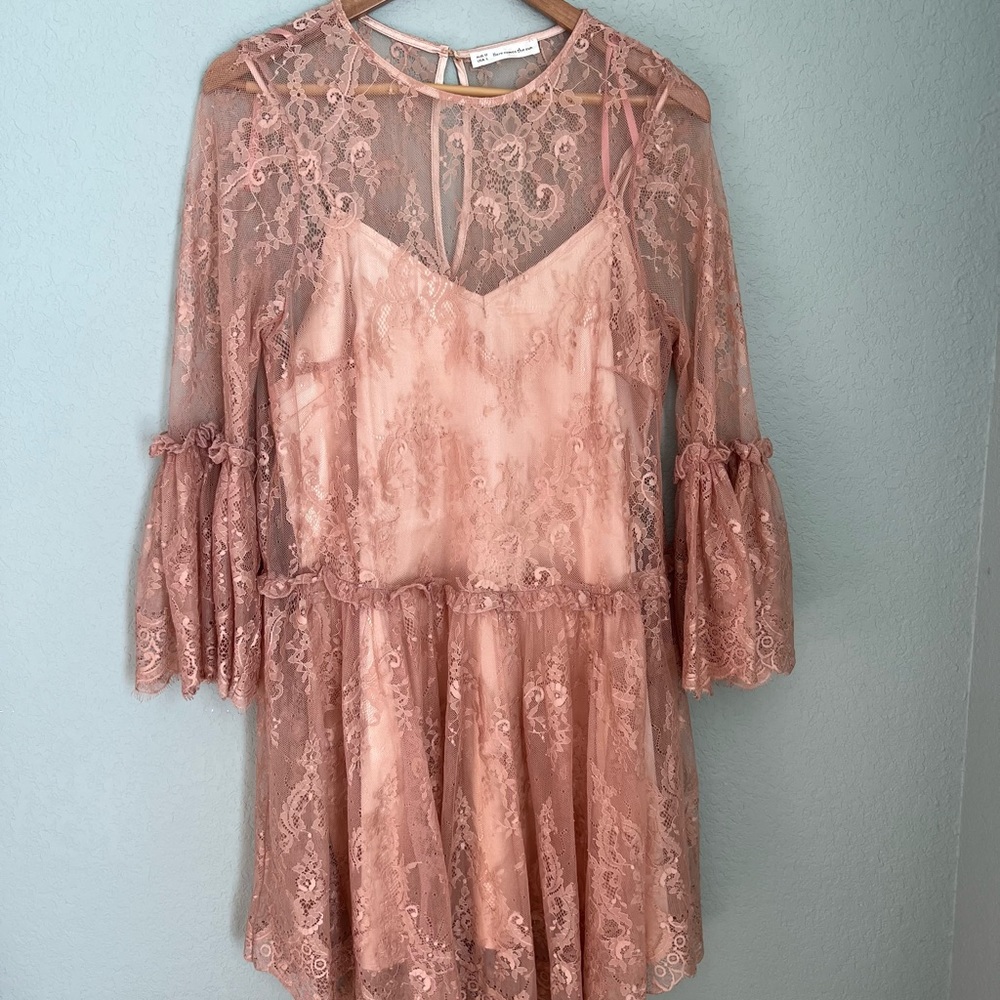 Here Comes the Sun Pink Lace Mini Dress
